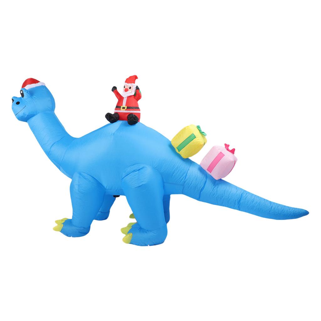 Inflatable Blue Dinosaur Xmas Decor 5.9ft High 10.2ft Long LED Blow Up Dinosaur Father Xmas Decoration for Outdoor Yard