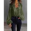 QICED Women's Fashion Casual Solid Color Print Long Sleeve V Neck Blouses & Shirts