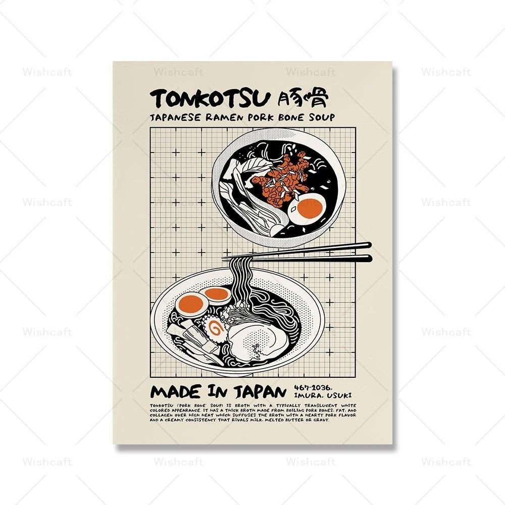 Retro Dim Sum Sushi Sashimi Ramen Wall Art Print Nostalgiczny Japońskie Jedzenie Modny Nowoczesny Wystrój Kuchni Bubble Milk Tea Plakat Bez Ramki