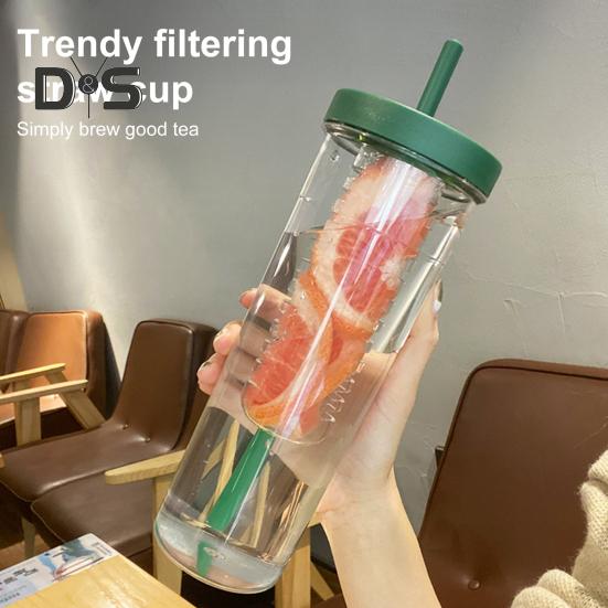 700 ml Strohhalmbecher mit faltbarem Strohhalm, eingebautem Filter, Teebehälter, leicht zu reinigen, vielseitiger Trinkhalmbecher