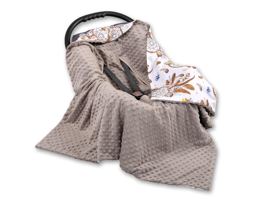 Large baby wrap for stroller carrier seat, double-sided - dream catchers white/ash brown