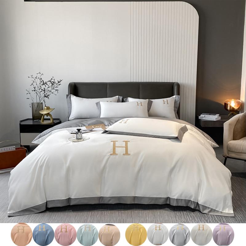 

4шт мытый шелк 60 тенсел с вышивкой пододеяльник простыня наволочка