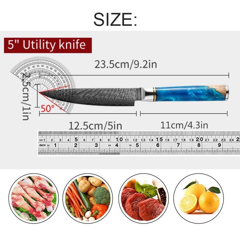 Kitchen Utility Knife 5-inch Damascus Steel Peeling Boning Sharp Knife Slicing Meat Cutting Sharp Sushi Sashimi Chef's Knife