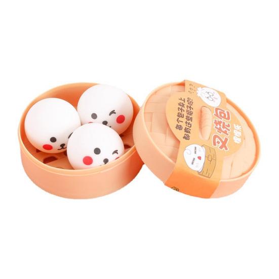 1/3Pcs Steamed Bun Toy with Steamer Pig Chick Panda Bunny Bun Squeeze Toy Slow Rebound Simulated Dumpling Stress Ball Office Desk Relaxation Tool