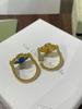 18K Rose Gold Double-Sided Ring: Red and Blue Agate Four-Leaf Clover Flip Design