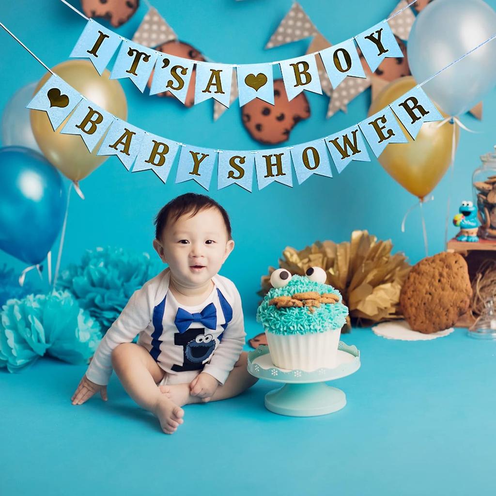 Blue Theme Glittery Letter It's A Boy Baby Shower Banner Hanging Pennant Decor for Newborns Baby Boy Birthday Party Baby Shower Party DIY Decoration