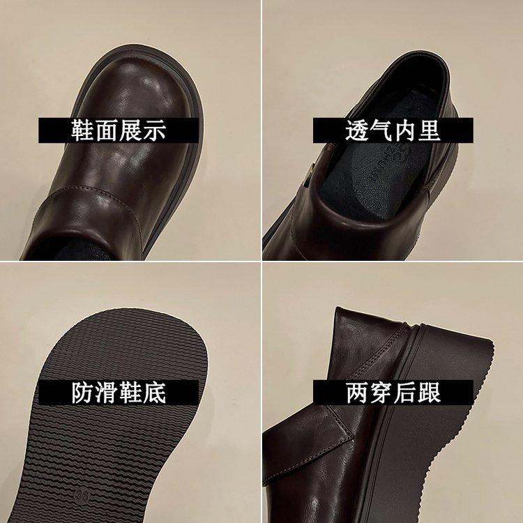 [Youshilai] Retro Height-increasing One-pedal Women's 2025 Spring New Fashionable Thick-soled Muffin Casual Loafers