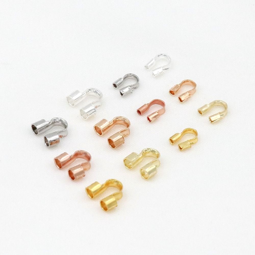 100Pcs 14/18K Gold Plating Wire Guards for Jewelry Making Copper U Shape Clasps Jewelry