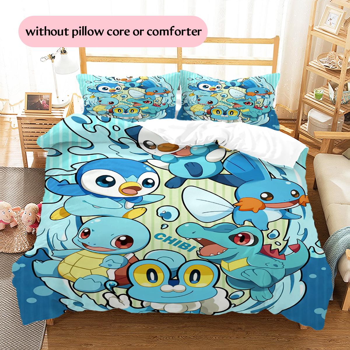 Pokemon Type Themed Pattern Bedding Quilt Set Home Decoration Gift (1 * duvet cover + 2 * pillowcase without core) 135x200cm