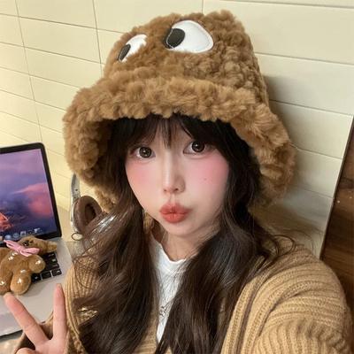 Cute Funny Puppy Long Ears Plush Hat Female Bucket Hat Wool Knitted Hat Season Thermos Hat