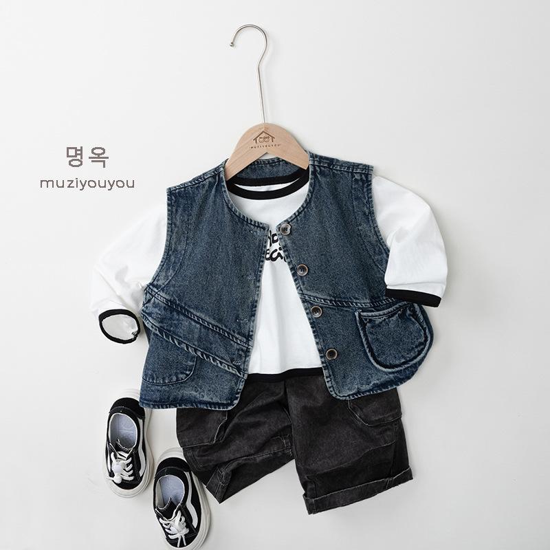 Kids Denim Sleeveless Vest Unisex Boys Girls Casual Kids Outerwear Clothing