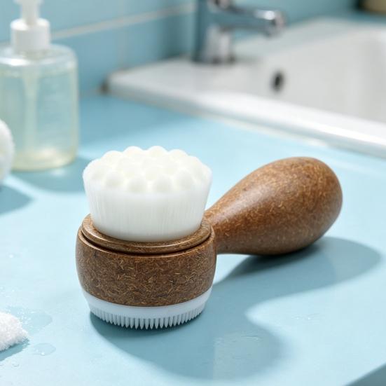Yousheng Mini Facial Cleansing Brush Dual-Sided Gentle Exfoliating Brush with Handle Hygienic Skincare Tool for Deep Pore Cleaning