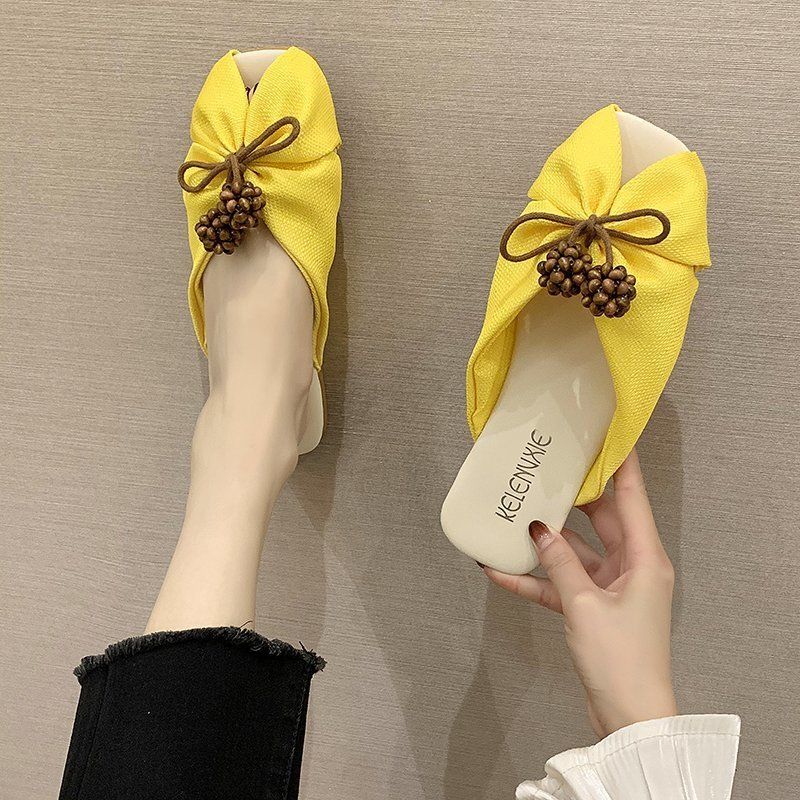 

Fashion Sandals with Bow Flat Shoes for Women Printing Woman Mules Slippers on Sale Wholesale Vip Korea Style Chic and Elegant 39 Slides 35