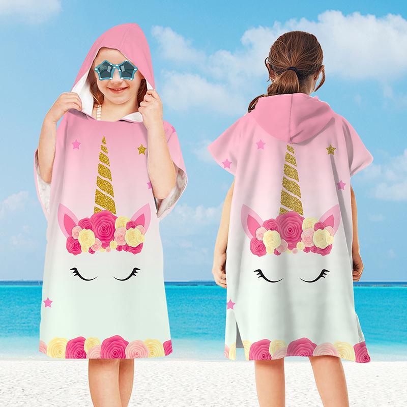 Baby Cartoon Printing Bathrobe Girls Unicorn Beach Towel Boy Shark Dinosaur Bath Towel Kids Hooded Cape Towel Children Bath Item