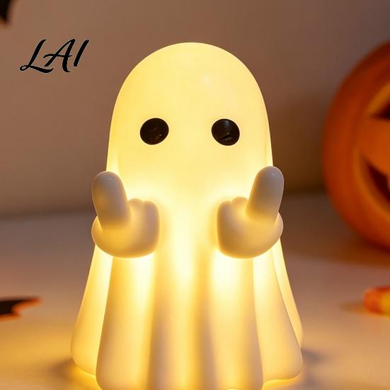 Decorative Ghosts for Fireplace LED Middle Finger Ghost Halloween Night Light Cute Spooky Haunted House Display Props Statue Desktop Home Office