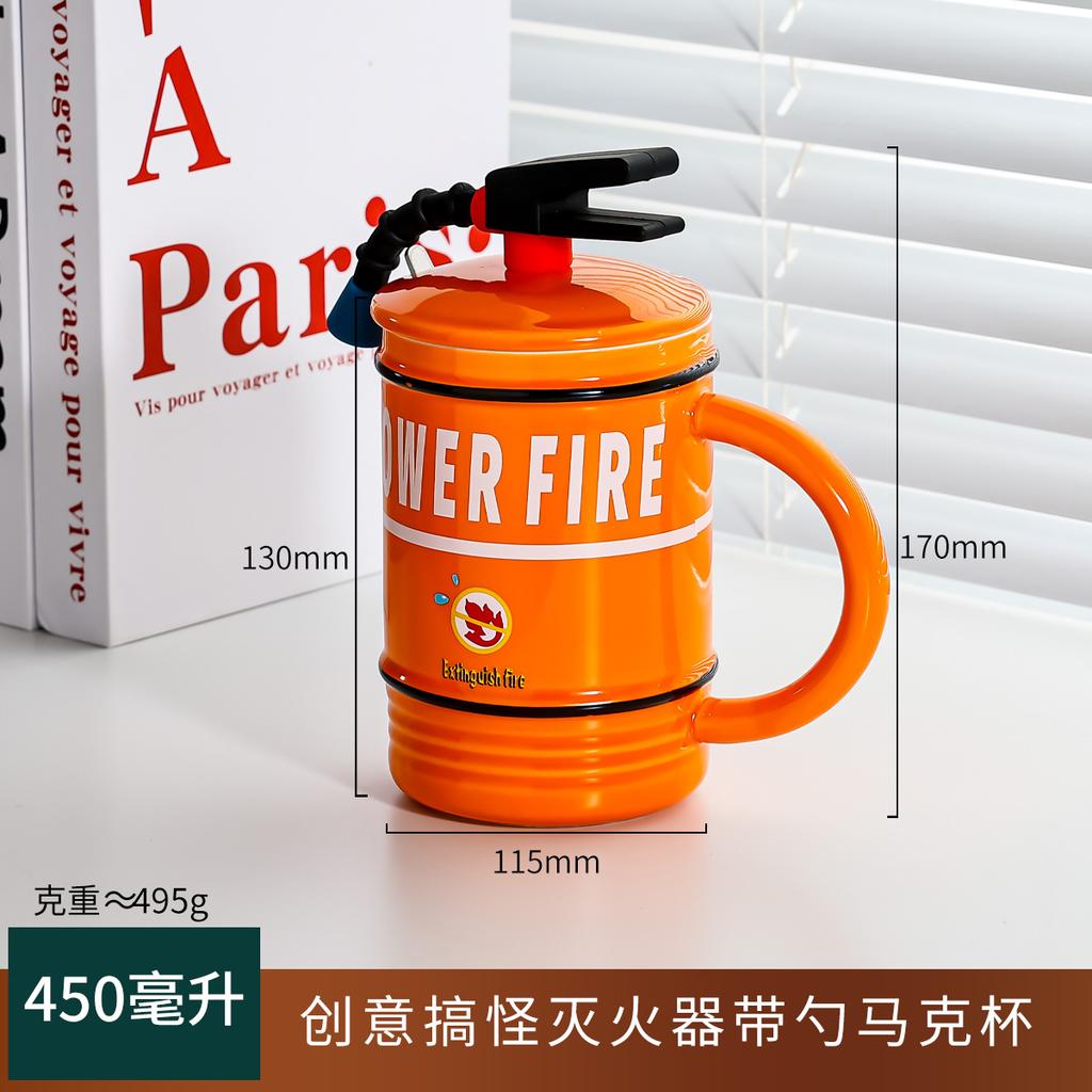 450ml Creative Fire Extinguisher Cup with Spoon Fire Hydrant Tea Cup, Office Water Cup, Ceramic Cup, Funny Gift for Best Friend