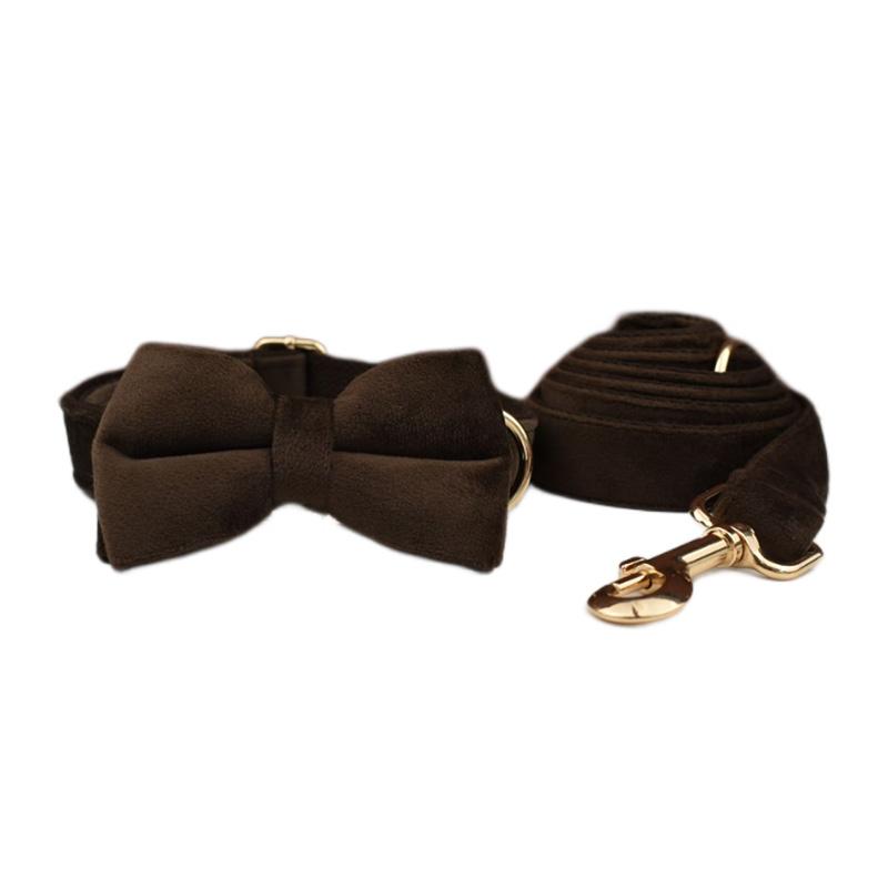 Dark Brown Velvet Dog Collar And Leash Set For Dogs Custom Engraved Nameplate Pet Supplies Dog Leash Velvet11