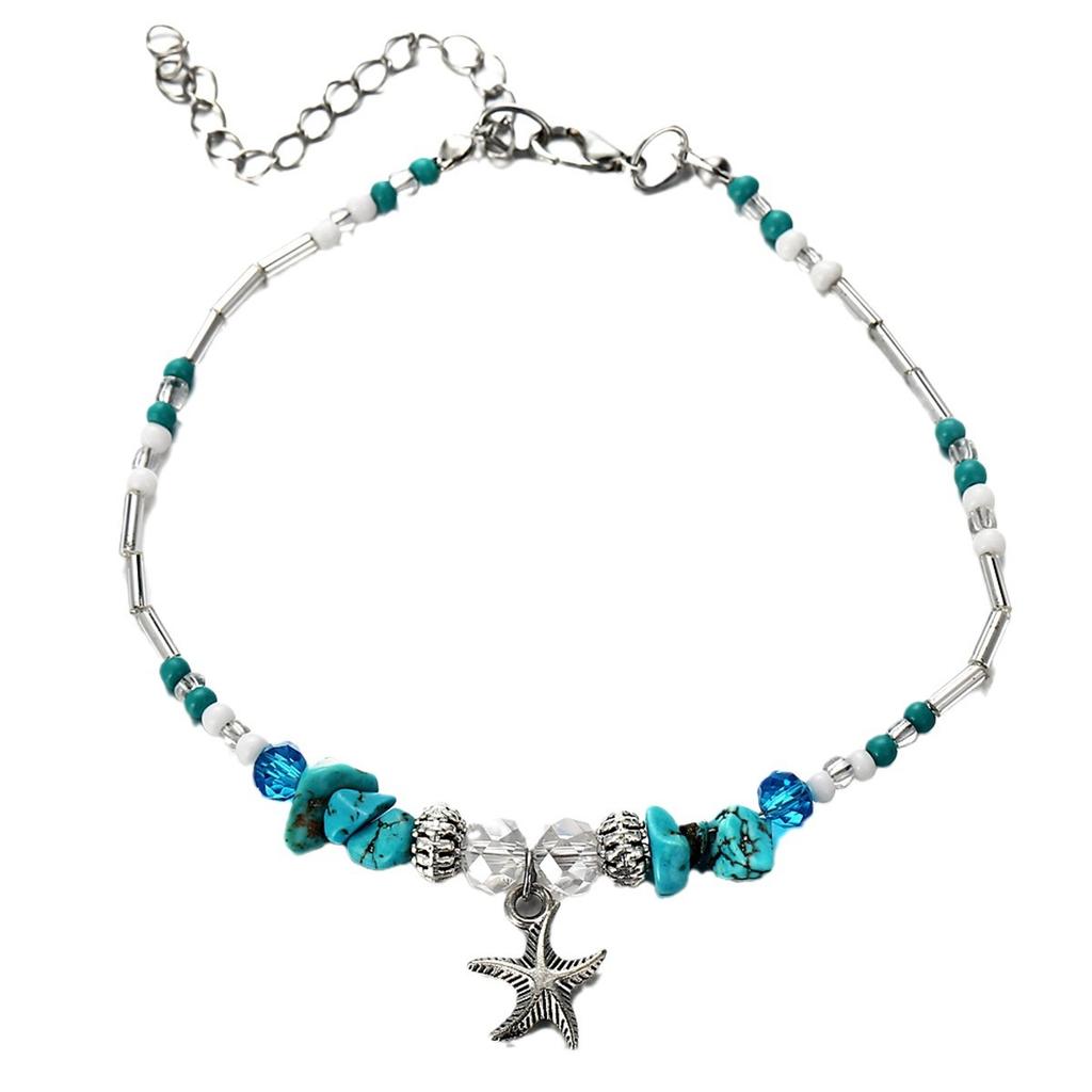 Fashion beach wind turtle starfish bracelet female bohemian beaded scallop pearl turquoise children's anklet