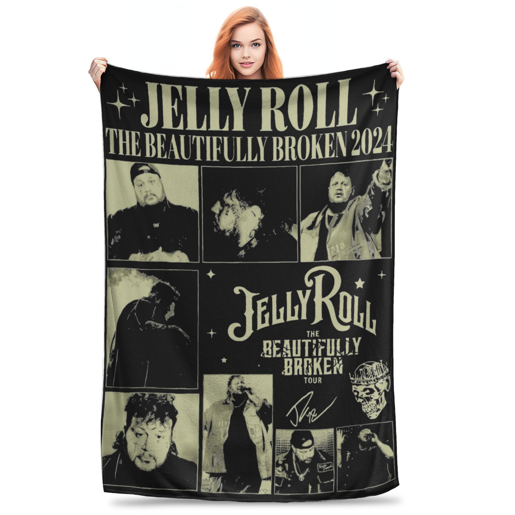 

Jelly Roll 2024 Concert Blanket Warm Cozy Fluffy The Beautifully Broken Tour Throw Blankets for Couch Multiple Sizes Bedspread 80x120cm