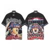 Mens Oversized Graphic Tee With Skull Print Washed Vintage Cotton T-Shirt Loose Fit Short Sleeve Crew Neck