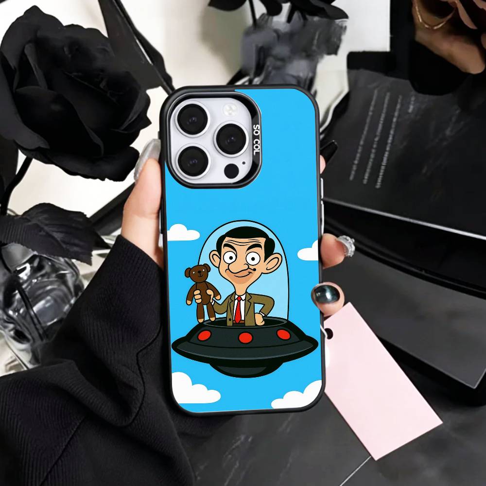 Grappige Mr B- BeanS Telefoonhoesje Voor iPhone17,16,15,14,13,12,11 Plus,Pro Max Gekleurd Binnenkant Zilverkleurig