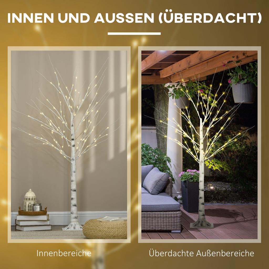 Artificial Birch with LEDs, Flexible Branches, Plastic and Metal, 150 Cm, White