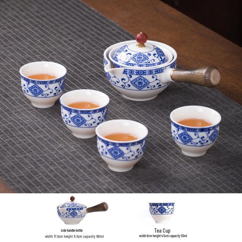 Compact Travel Tea Set with Automatic Rotating Teapot and Side Handle Kung Fu Cups