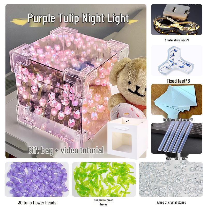 Cadeau de Saint-Valentin: Veilleuse Tulipe Faite à la Main Rubik's Cube - Parfait pour l'Anniversaire de la Petite Amie