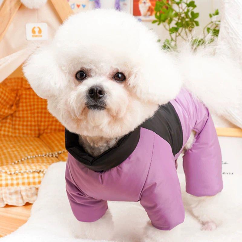Winter Cotton Dog Jumpsuit - Warm Leashable Outfit for Small & Medium Breeds (Bichon, Pomeranian) Suitable for Autumn/Winter