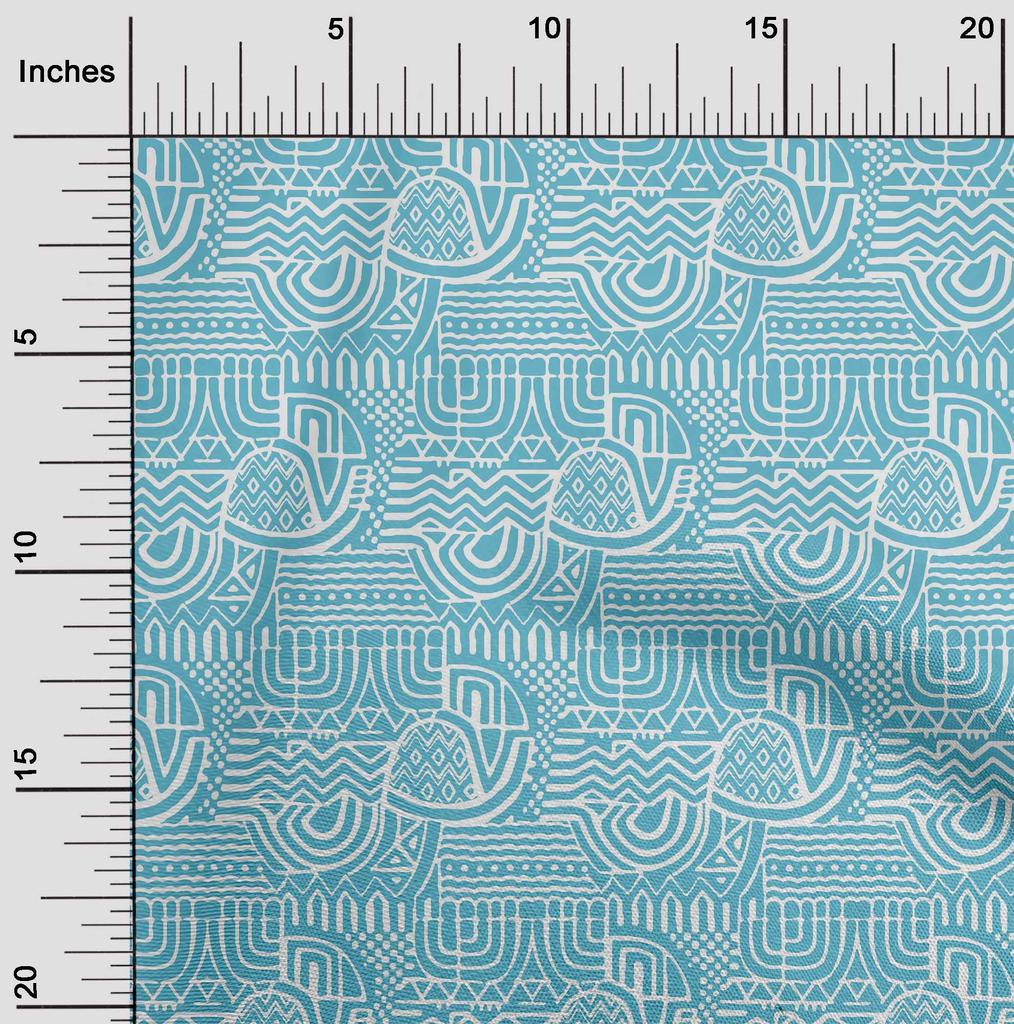 oneOone Cotton Flex Medium Blue Fabric Geometric African Craft Projects Decor Fabric Printed By The Yard 40 Inch