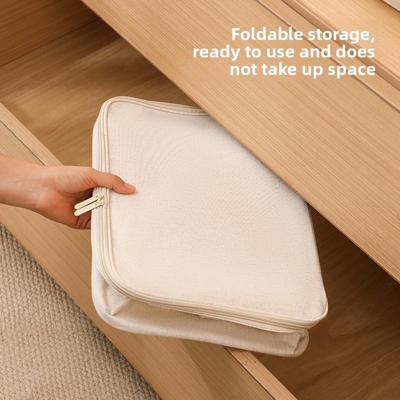 Cotton Linen Storage Bag With Zipper For Bedroom Closet Organization