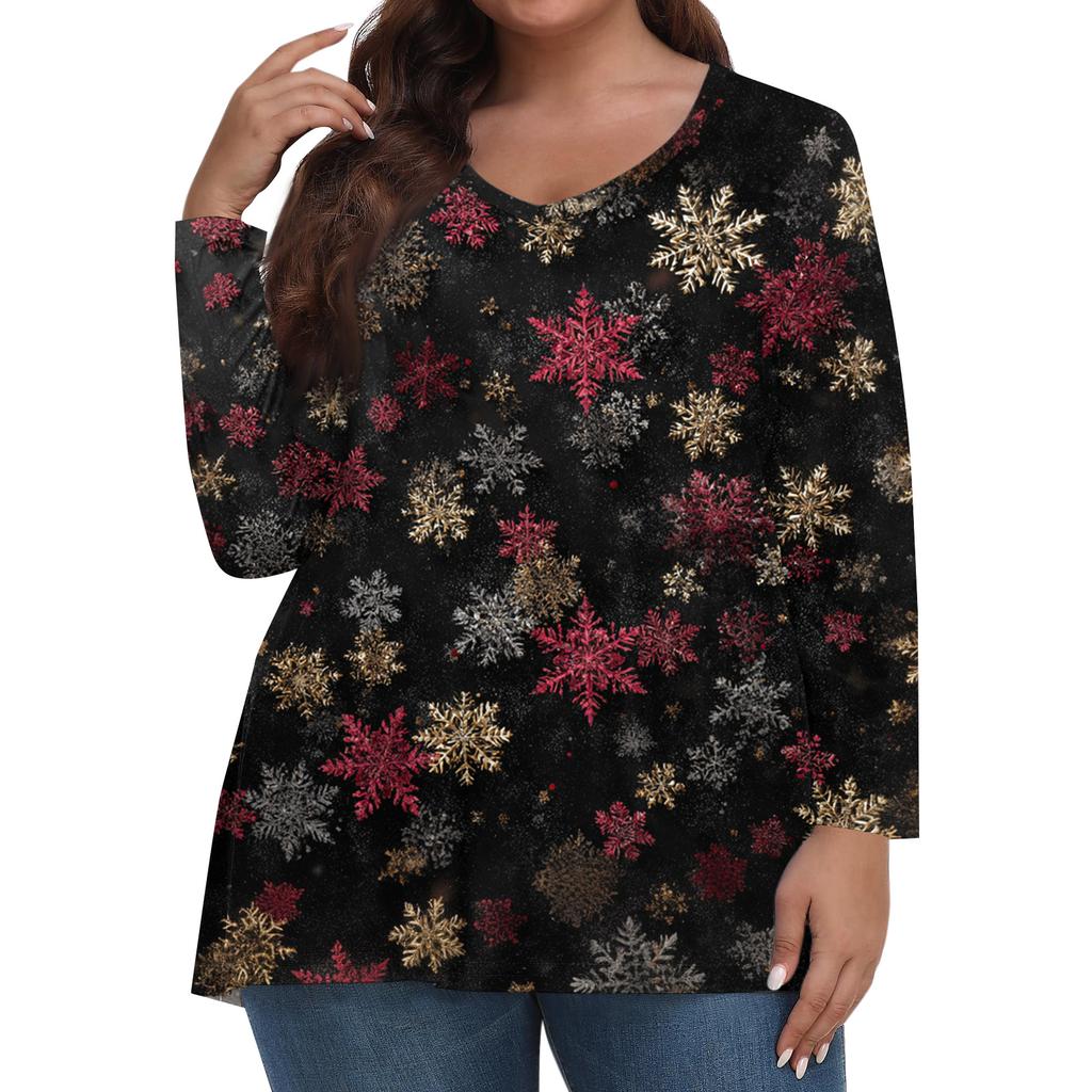 Women's Fashionable Casual Long Sleeved Plus Size  Print Top Plus Size Floral Print Top