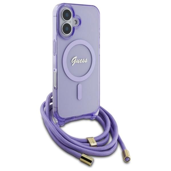 Guess Guhmp16Shctsgnsu Iphone 16 6.1    Fioletowy/Purple Hardcase Crossbody Cord Script Magsafe