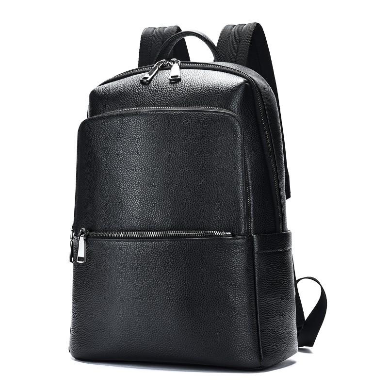 Leather Men s High-end Backpack With Large Capacity 14 Inch Laptop Fashionable Simple Men 30.5cmx15cmx39cm чёрный