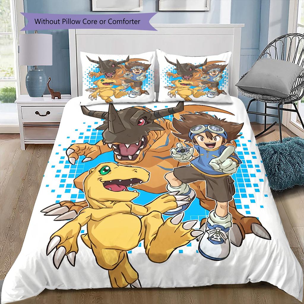 Digimon Bedding Set, 1 Duvet Cover & 2 Pillowcases, Home Decor, Perfect Gift for Digimon Fans