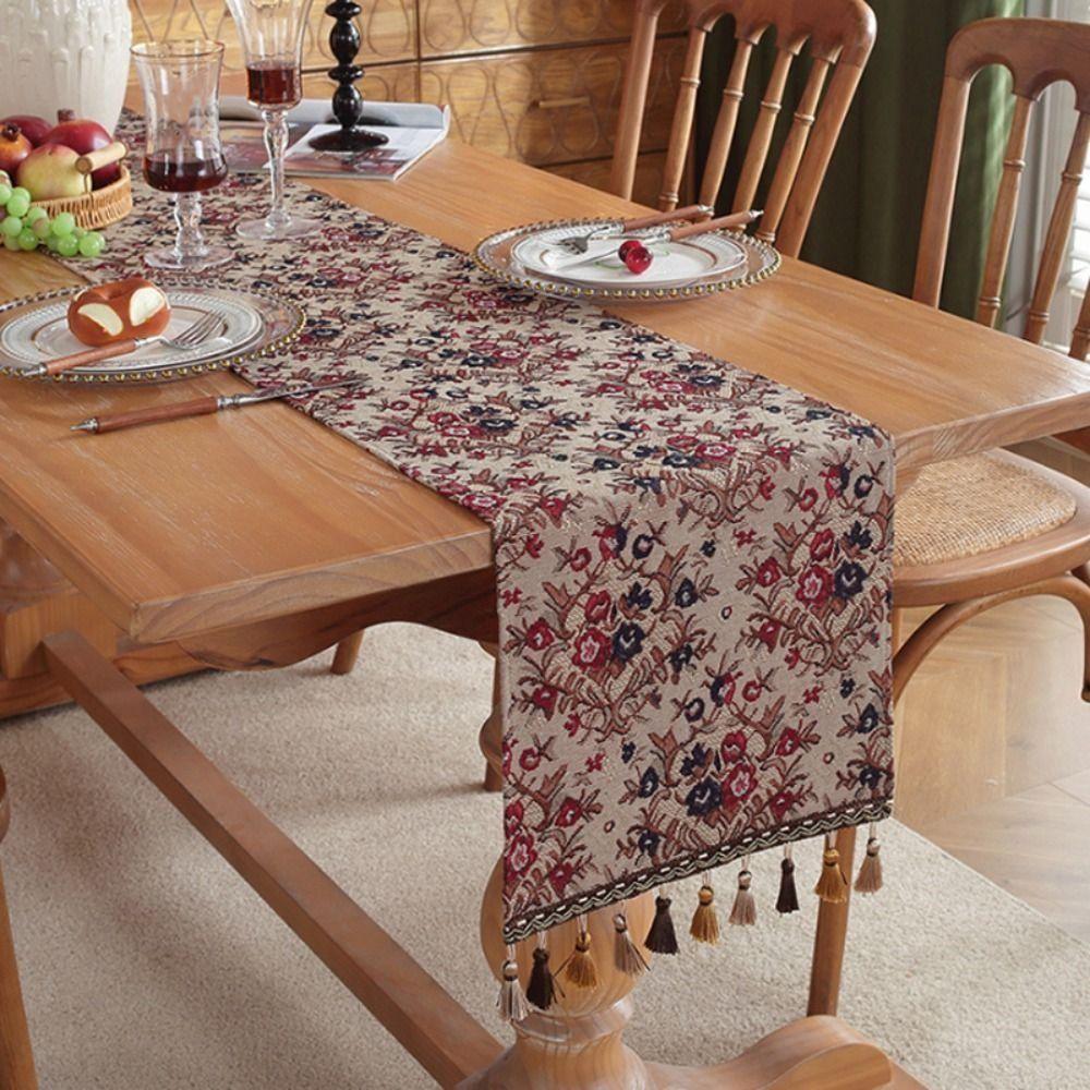 

Oil Painting Style Flower Table Runner Vintage Tablecloth Table Flag Table Cover Table Decor Style 7
