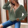 Women's V Neck Long Sleeve Lace Trim Diamond Knit Loose Fit Commuter Sweater
