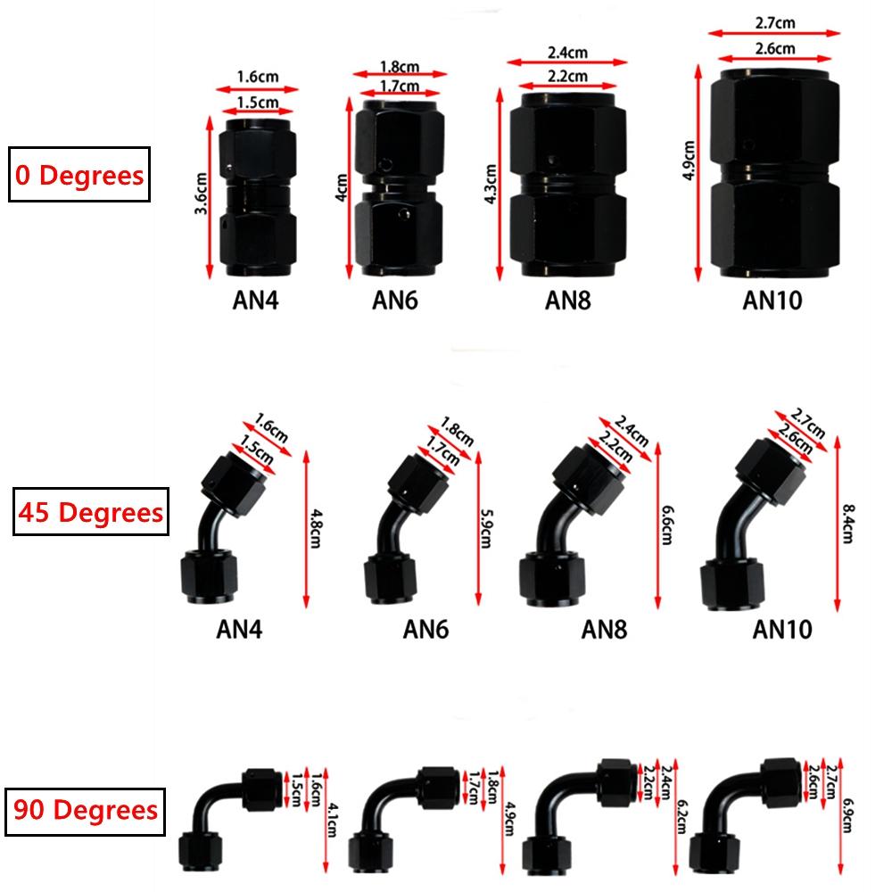 4AN 6AN 8AN 10AN Buchse auf 4AN/6AN/8AN/10AN Buchse Union Gerade 0°/45°/90° Grad Schwenkbare Schlauchendverschraubung Adapter Anschlüsse