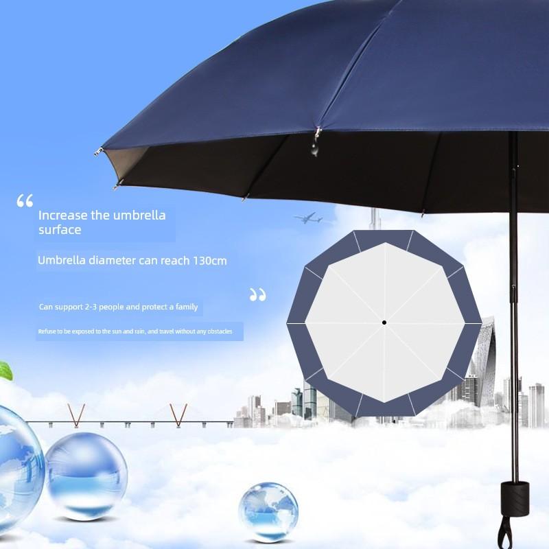 Men's and Women's Large Folding Umbrella, Dual-Purpose Sun and Rain Umbrella, Manual Opening, Black Coating for Sun Protection, Business Advertising