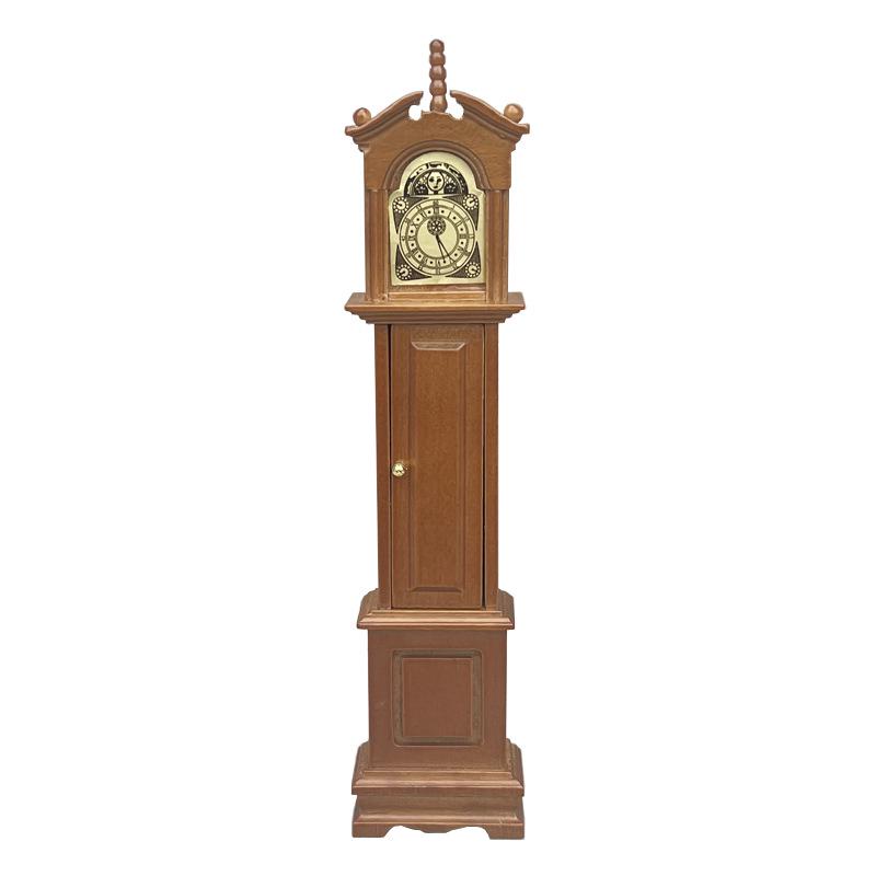 1:12 Miniature Dollhouse Retro Solid Wood Grandfather Floor Clock Ornament