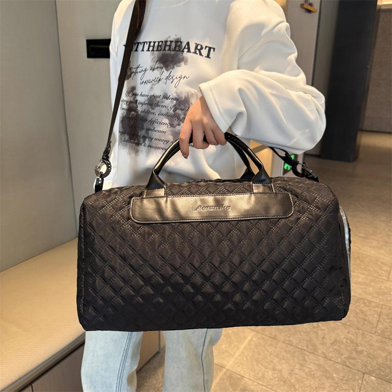 Rhombus fitness bag women's Oxford cloth yoga business trip travel handbag texture foreign style short-distance travel bag men