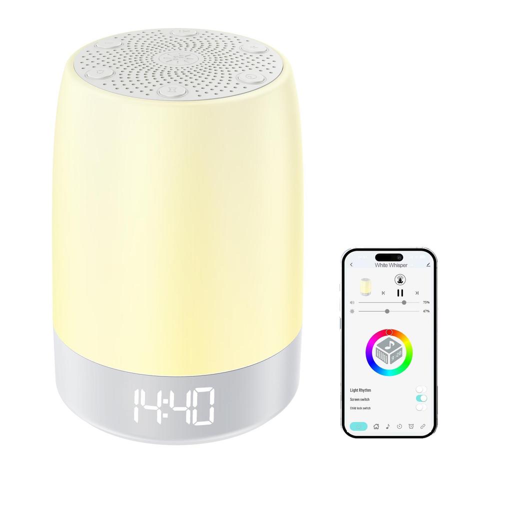 Smart Sleep Aid: Portable Bluetooth Speaker & White Noise Machine with Seven-Color Night Light for Soothing Baby Sleep