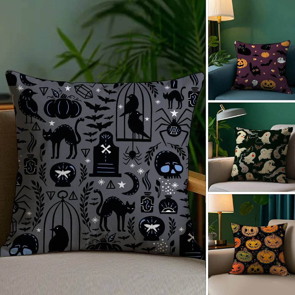 Halloween Witch Hat Pillow Case Sofa Living Room Bedroom Double-sided Printing Square Cushion Nap Time Pillow Case