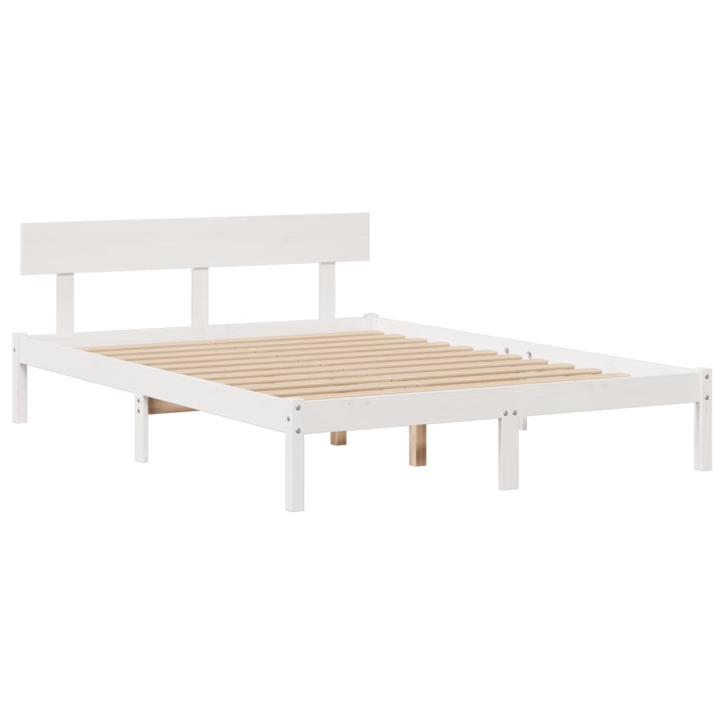 Solid Wood Bed with Shelf Without Mattress White 140 x 190 cm Pine