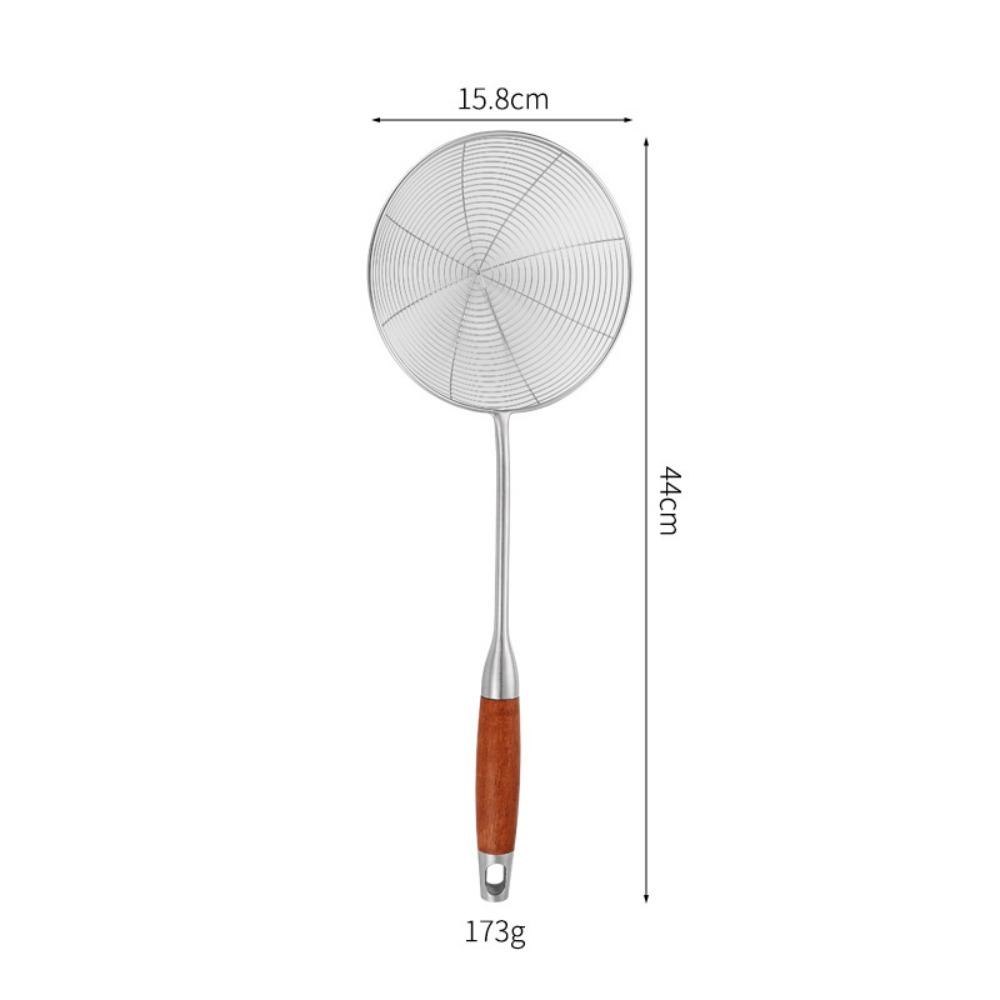 Wooden Handle Mesh Strainer Stainless Steel Fried Sieve Spoon  For Noodle French Fries