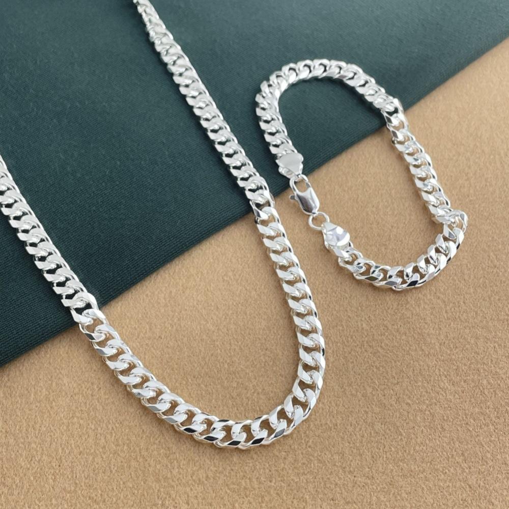 925 Sterling Silver Jewelry Fashion Trend 6mm Sideways Cuban Necklace Bracelet Set Birthday Party Anniversary Gift