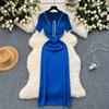 Fashionable Women's Short Sleeved Slim Knit Dress With Hip Hugging Design