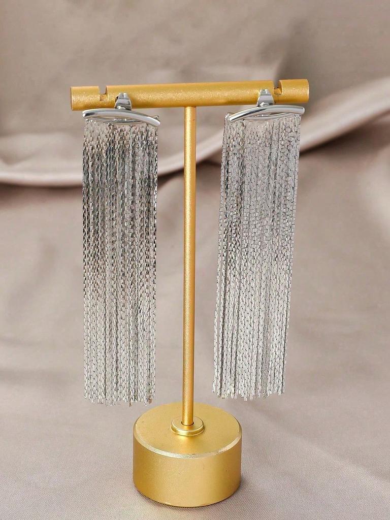 1 Pair Women'S Metal Chain Tassel Earrings, Simple And Elegant Pendant Earrings, Fashionable Jewelry Accessories