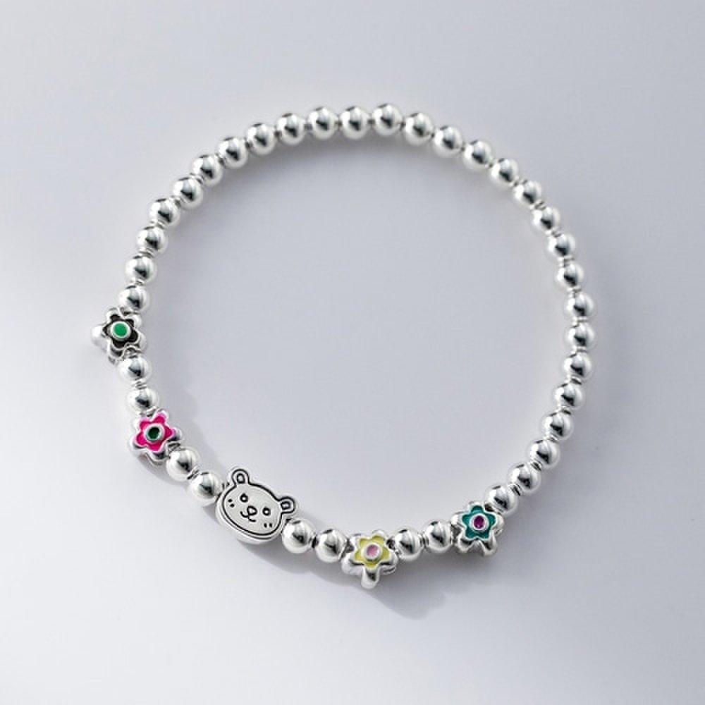 Silver 925 Teddy Bear Charm Silver Ball Banding Silver Bracelet W102