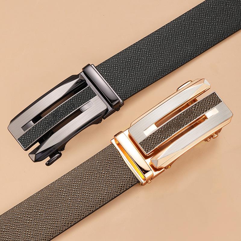 Men'S New Leather Belt, Middle-Aged And Young Fashion Business Cowhide Automatic Buckle Belt, Casual Simple Jeans Belt